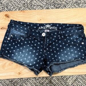 Almost Famous Women's Dark Blue Polka Dot Jean Shorts